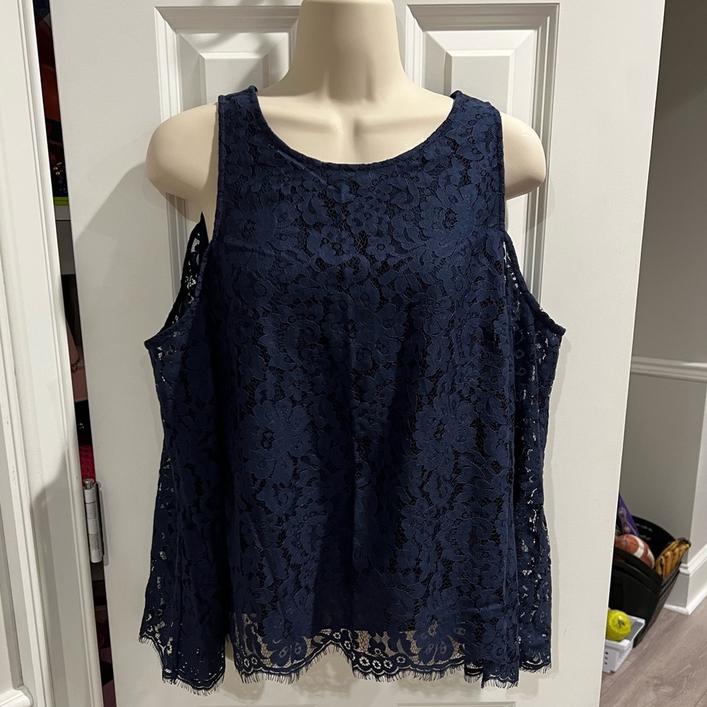 Joie blue lace cold shoulder blouse Sz M